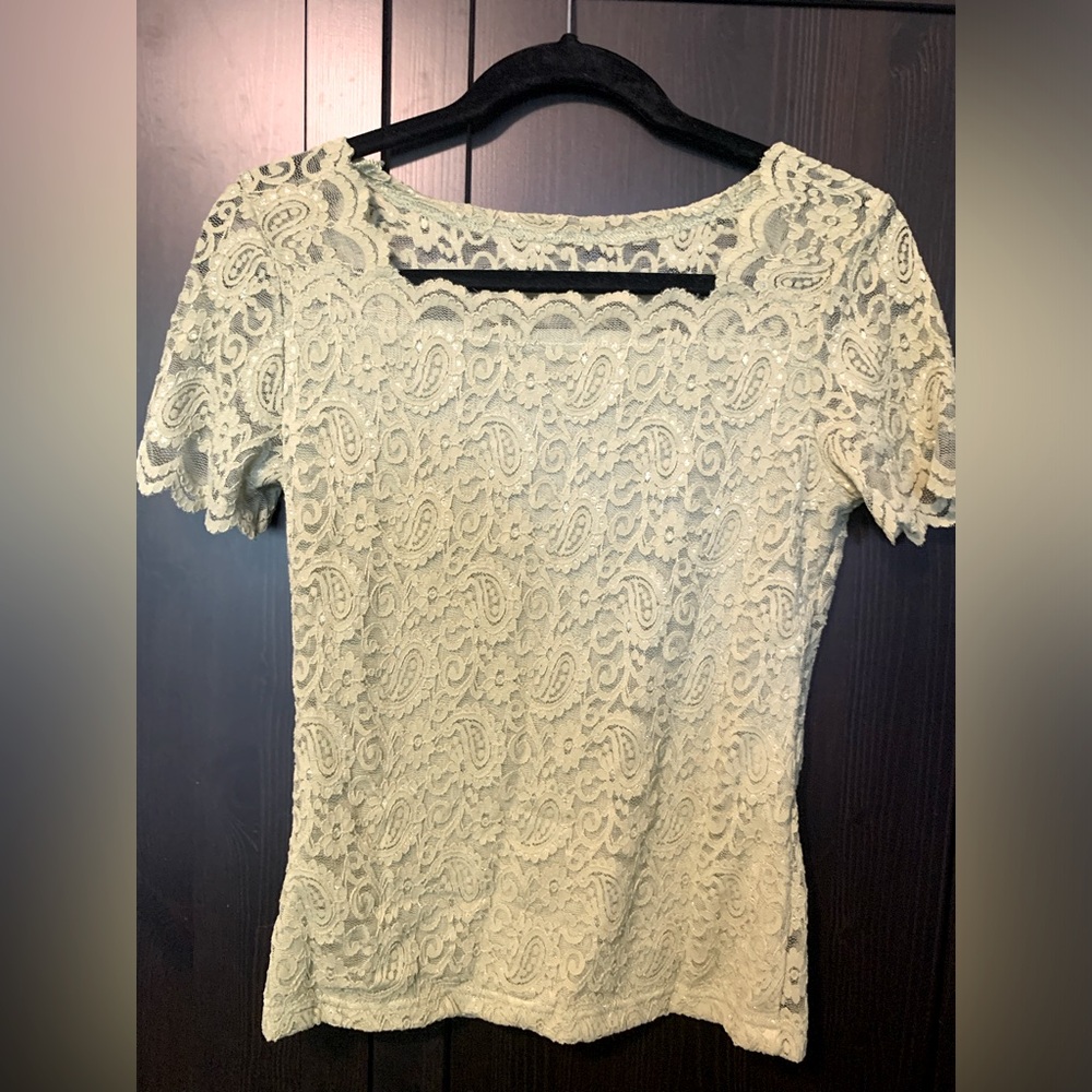 SHEIN Floral Pattern Neck Lace Trim blouse